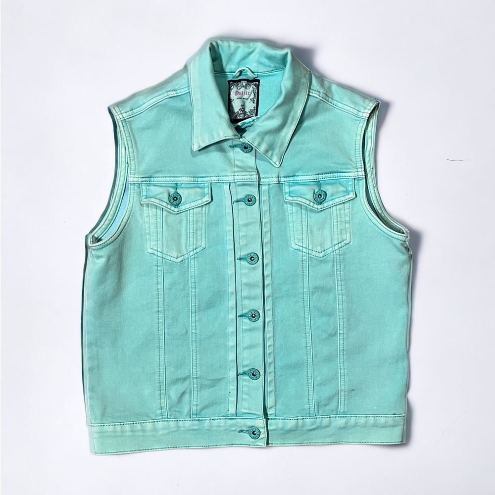 Pastel Green Sleeveless Denim Vest - Size women’s Large